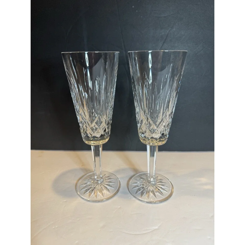 Waterford Lismore Crystal Champagne Flutes Set of 2 7.5
